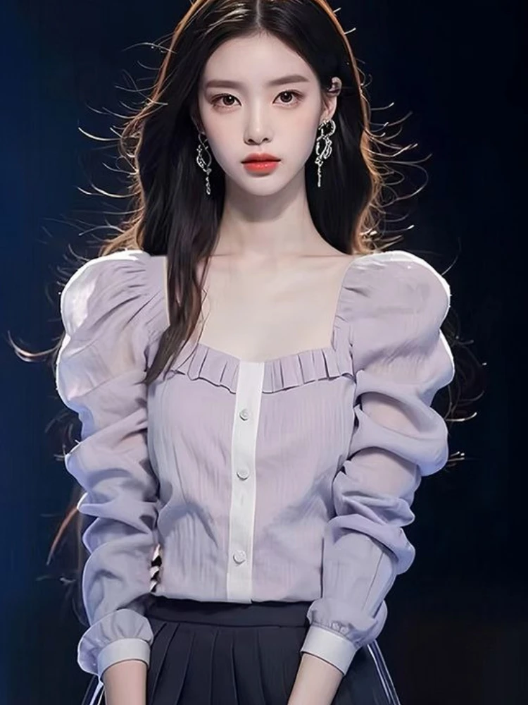 2025 Spring Autumn New Blouses Square Collar Puff Sleeve Ruffles Patchwork Shirts Fashion Elegant Design Tops Women's Clothing
2025 Spring Autumn New Blouses Square Collar Puff Sleeve Ruffles Patchwork Shirts Fashion Elegant Design Tops Women's Clothing