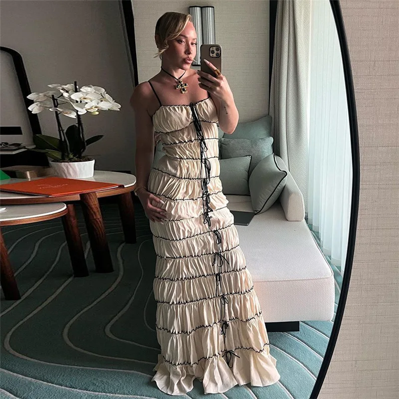 summer long dress women clothing pleated bow lace up suspender open back maxi dress beach Boho sleeveless vestidos stripes
summer long dress women clothing pleated bow lace up suspender open back maxi dress beach Boho sleeveless vestidos stripes