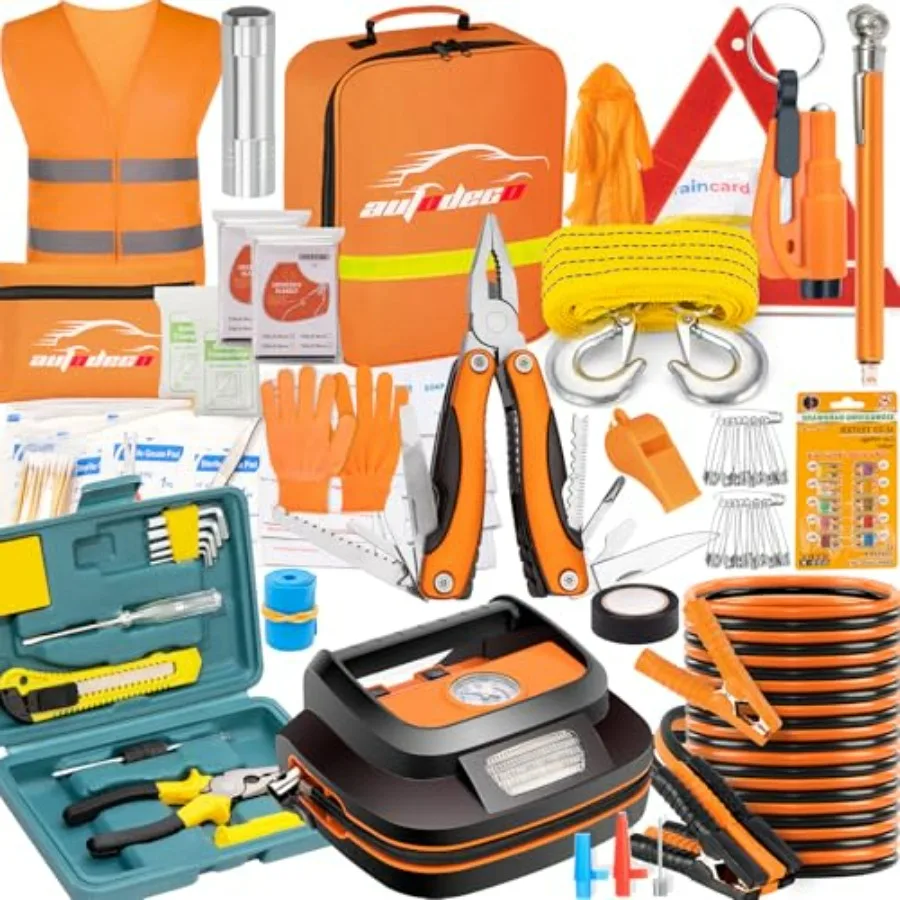 131 Pieces Car Emergency Safety Kit Bag with Air Compressor Jumper Cable Tire Pressure Gauge Roadside Emergency Car Kit for Veh
131 Pieces Car Emergency Safety Kit Bag with Air Compressor Jumper Cable Tire Pressure Gauge Roadside Emergency Car Kit for Veh