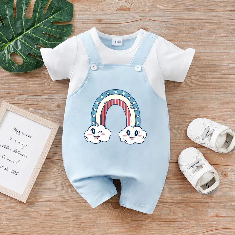 Newborn baby summer vacation 2 pieces rainbow cartoon cute short-sleeved round-neck jumpsuit Breathable Durable Convenient Pract
Newborn baby summer vacation 2 pieces rainbow cartoon cute short-sleeved round-neck jumpsuit Breathable Durable Convenient Pract