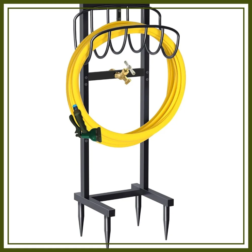 Heavy Duty Outdoor Garden Hose Holder with Brass Faucet & 4 Spikes, Freestanding Metal Water Hose Reel Stand, Holds 150ft Hose for Yard Lawn, Black
Heavy Duty Outdoor Garden Hose Holder with Brass Faucet & 4 Spikes, Freestanding Metal Water Hose Reel Stand, Holds 150ft Hose for Yard Lawn, Black