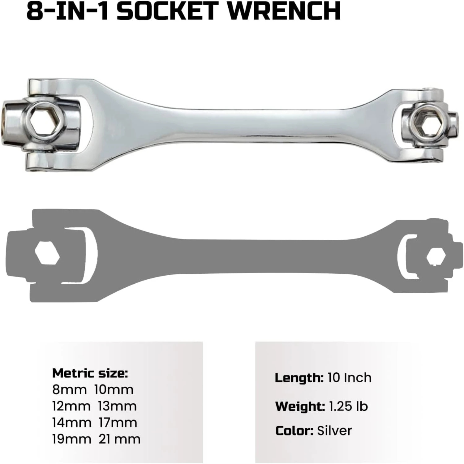 Versatile and durable rotating head hexagon dog bone tool - Multi-functional 8-in-1 universal metric socket wrench spanner for s
Versatile and durable rotating head hexagon dog bone tool - Multi-functional 8-in-1 universal metric socket wrench spanner for s
