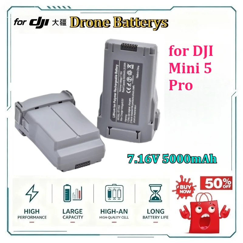 for DJI Mini 5 Pro Drone Battery 7.16V 5000mAh New Plus Replacement Max 52Min High Capacity Long Endurance Lithium Battery
for DJI Mini 5 Pro Drone Battery 7.16V 5000mAh New Plus Replacement Max 52Min High Capacity Long Endurance Lithium Battery