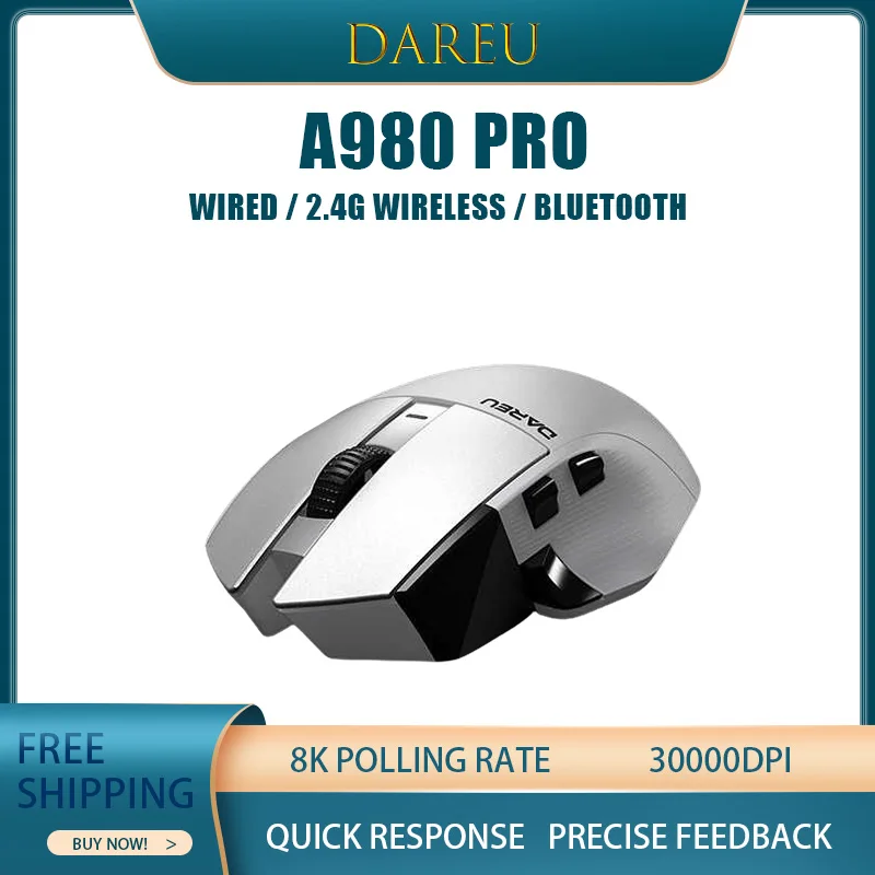 DAREU A980Pro Gaming mouse Magnesium alloy keys Three connection modes 30000DPI Quick response Precise feedback double 8000HZ
DAREU A980Pro Gaming mouse Magnesium alloy keys Three connection modes 30000DPI Quick response Precise feedback double 8000HZ