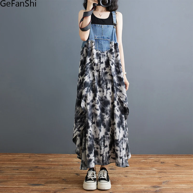 Summer Autumn Denim Patchwork Chiffon Print Strap Ladies Brief Vest A-line Dresses Women Fashion Dress Robe Elegant Clothing
Summer Autumn Denim Patchwork Chiffon Print Strap Ladies Brief Vest A-line Dresses Women Fashion Dress Robe Elegant Clothing
