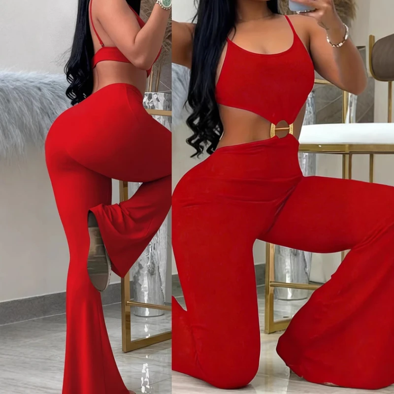 2026 New Black Cutout Waist Jumpsuit Women Spaghetti Strap Bodycon Flare Leg One-Piece Romper Casual Streetwear Playsuit
2026 New Black Cutout Waist Jumpsuit Women Spaghetti Strap Bodycon Flare Leg One-Piece Romper Casual Streetwear Playsuit