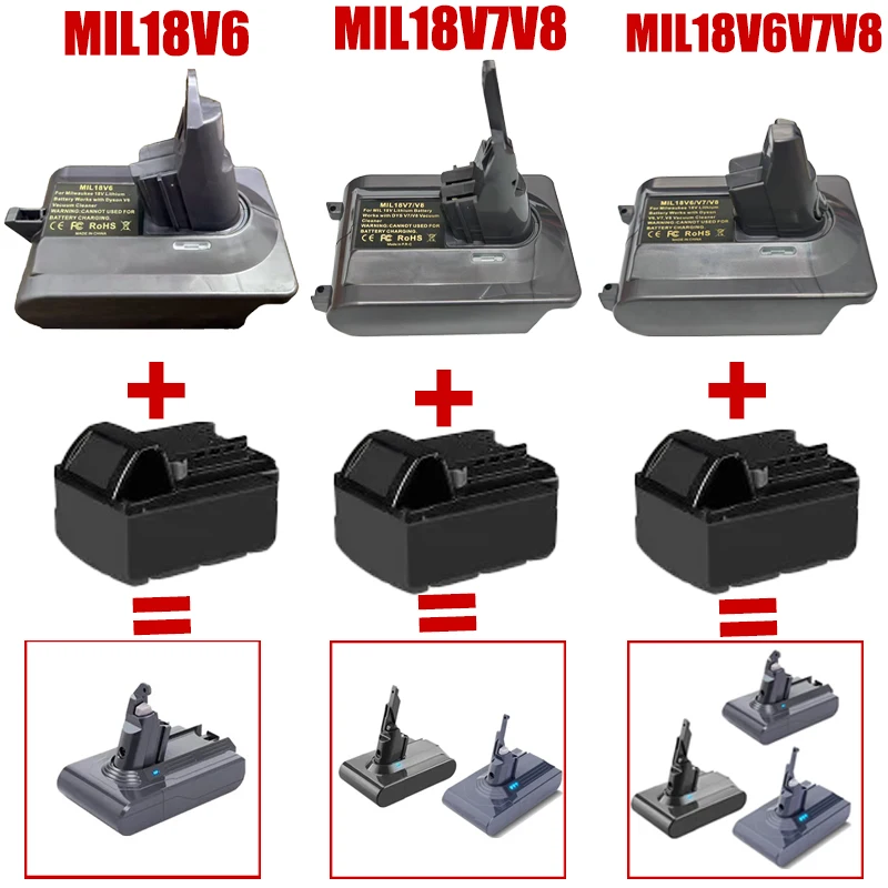 Адаптер аккумулятора V6 V7 V8 для литий-ионного аккумулятора Milwaukee M18 18 В, конвертируемый в ручные пылесосы серии Dyson V6 V7 V8
Адаптер аккумулятора V6 V7 V8 для литий-ионного аккумулятора Milwaukee M18 18 В, конвертируемый в ручные пылесосы серии Dyson V6 V7 V8