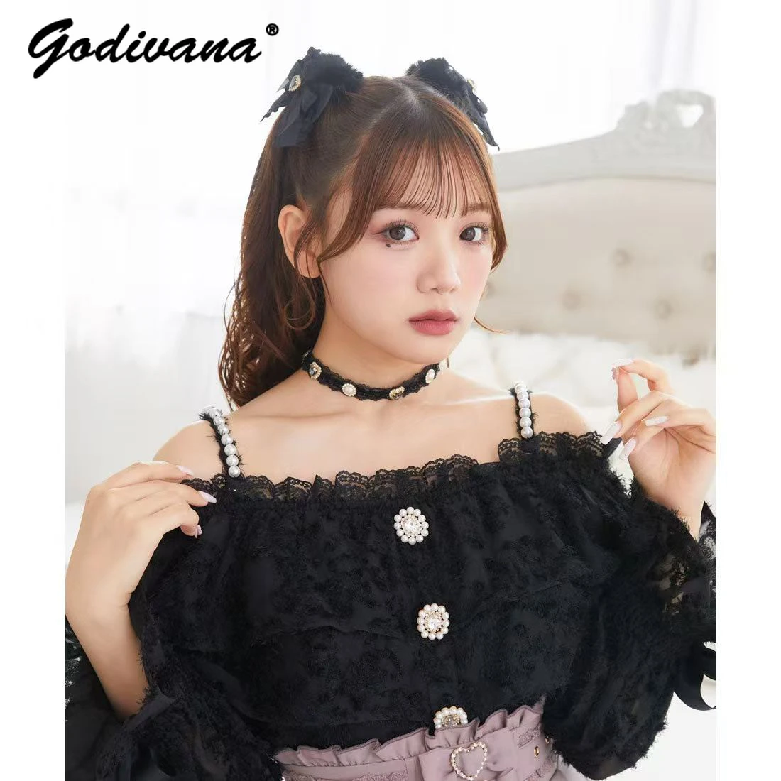 Рубашка Rojita с открытыми плечами и длинными рукавами в японском стиле, новая весенне-осенняя женская блузка в стиле Лолиты с жемчужным ремешком, свободные блузки 
Рубашка Rojita с открытыми плечами и длинными рукавами в японском стиле, новая весенне-осенняя женская блузка в стиле Лолиты с жемчужным ремешком, свободные блузки