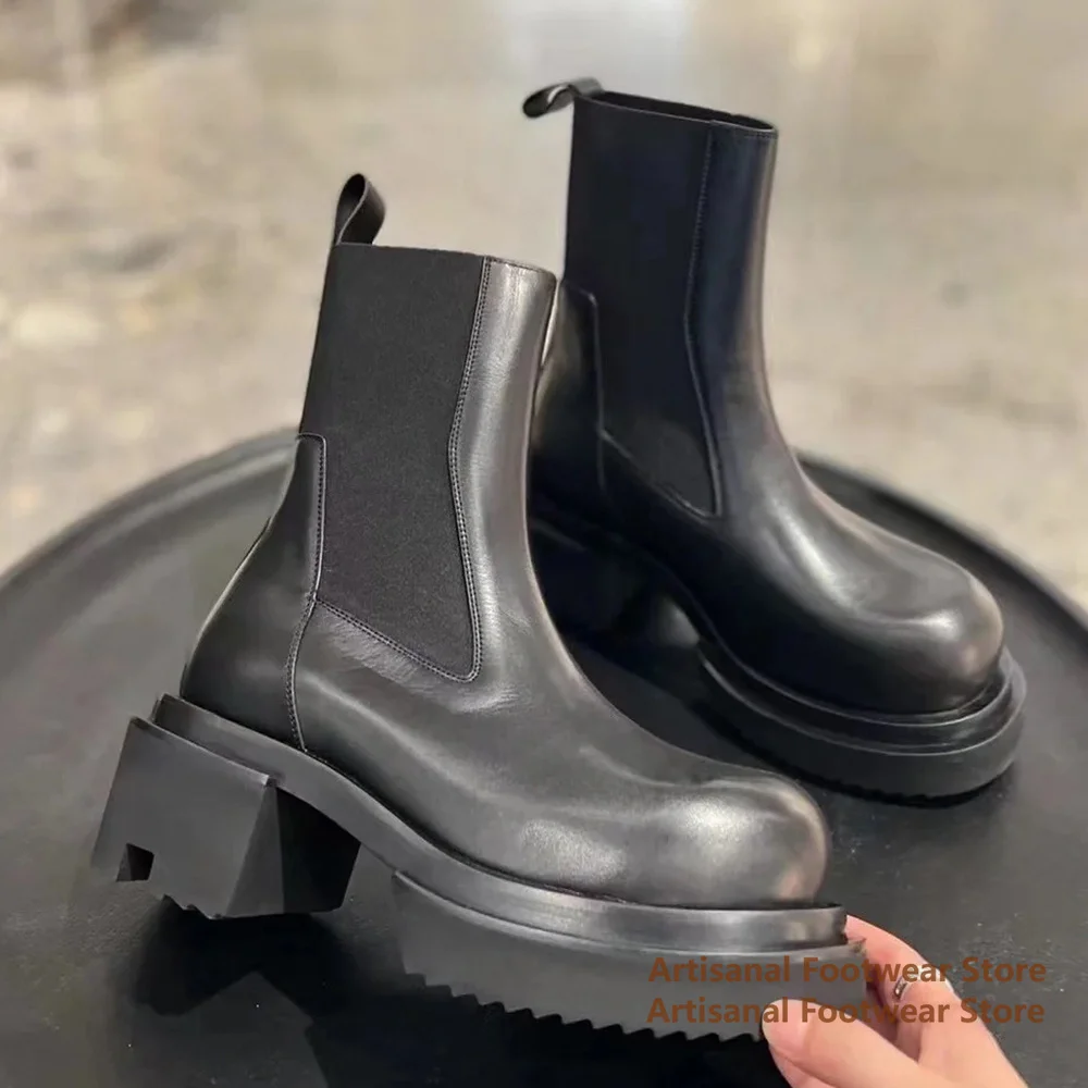 Cowhide Thick-Soled Men's Boots Round Toe Elastic Band High-Top Booties Stylish Trendy Handmade Designer Fashion Show Men Boots
Cowhide Thick-Soled Men's Boots Round Toe Elastic Band High-Top Booties Stylish Trendy Handmade Designer Fashion Show Men Boots