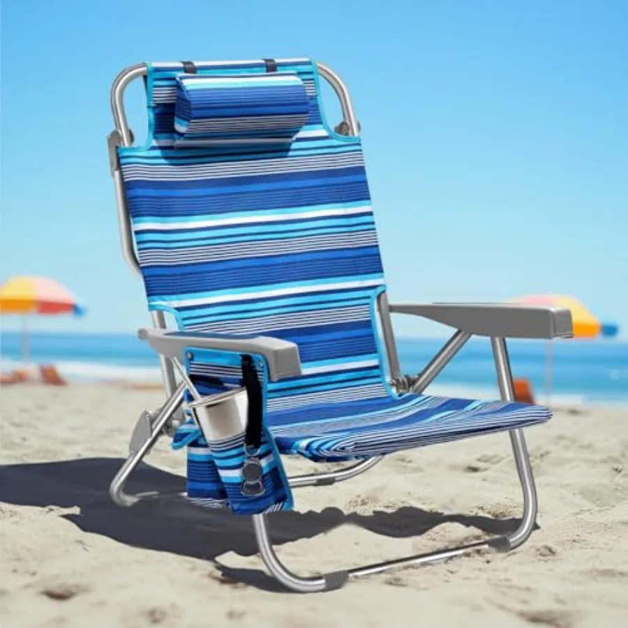 Beach chair for adults: portable, lay-flat reclining design with 5 positions, tall heavy-duty folding frame, blue stripe fabric
Beach chair for adults: portable, lay-flat reclining design with 5 positions, tall heavy-duty folding frame, blue stripe fabric