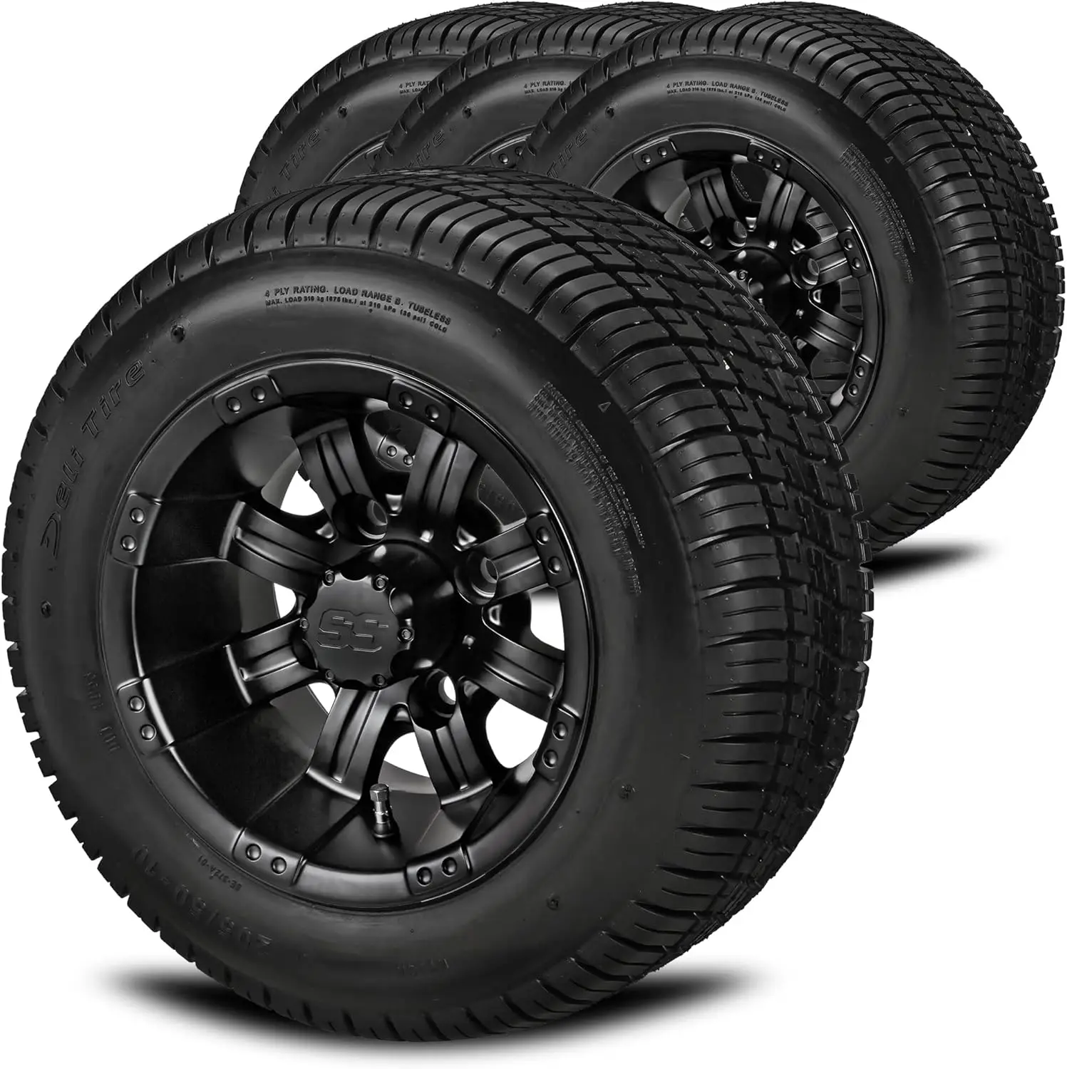 10" Casino Matte Black on a 205/50-10 Deli Low Pro Tire (Set of 4) | Golf Cart Tires and Wheels Combo with Standard Lug Nuts
10" Casino Matte Black on a 205/50-10 Deli Low Pro Tire (Set of 4) | Golf Cart Tires and Wheels Combo with Standard Lug Nuts