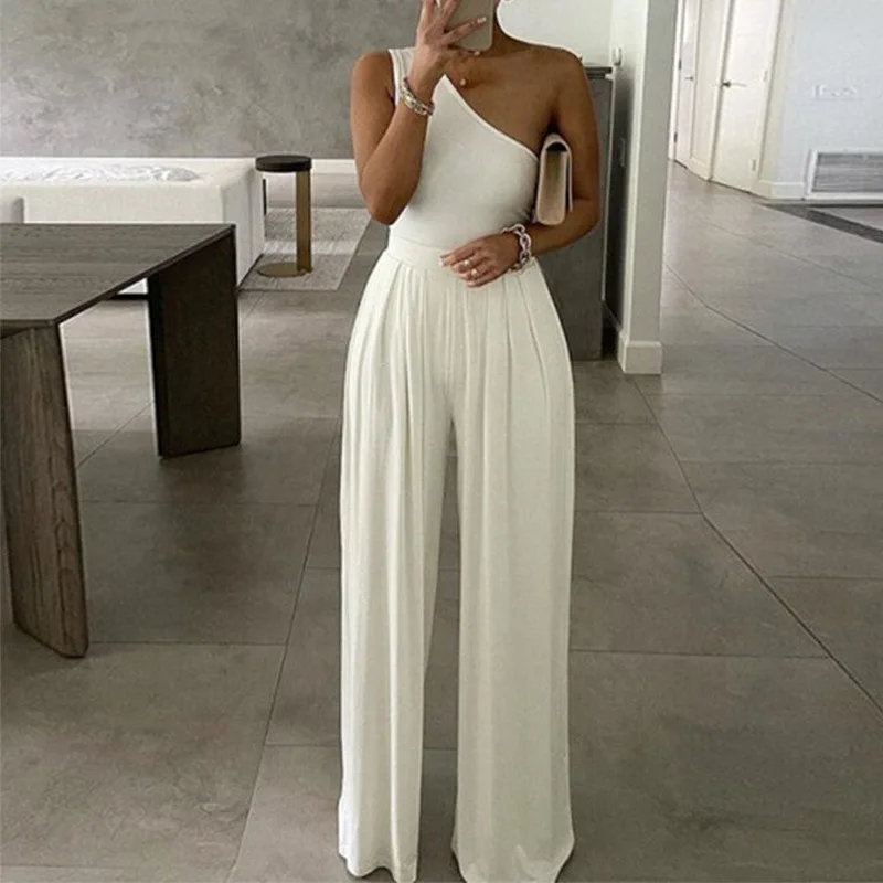 Summer New Women's Fashion Elegant And Solid Color Slant Shoulder Waist Wide Leg Jumpsuit 661
Summer New Women's Fashion Elegant And Solid Color Slant Shoulder Waist Wide Leg Jumpsuit 661