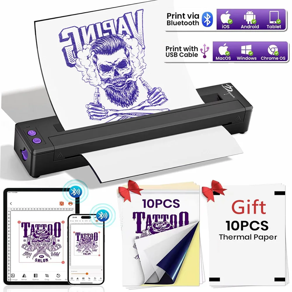 Professional Wireless Tattoo Transfer Machine Bluetooth Stencil Printer Tattoo Thermal Printer Machine Copier 10PCS Papers Given
Professional Wireless Tattoo Transfer Machine Bluetooth Stencil Printer Tattoo Thermal Printer Machine Copier 10PCS Papers Given