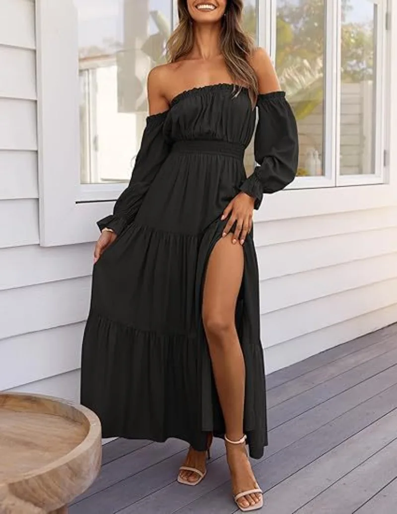 Women's Off Shoulder Long Dress Summer New Fashionable Split Maxi Dress Sexy Europe and The United States Loose Bohemia Dresses
Women's Off Shoulder Long Dress Summer New Fashionable Split Maxi Dress Sexy Europe and The United States Loose Bohemia Dresses
