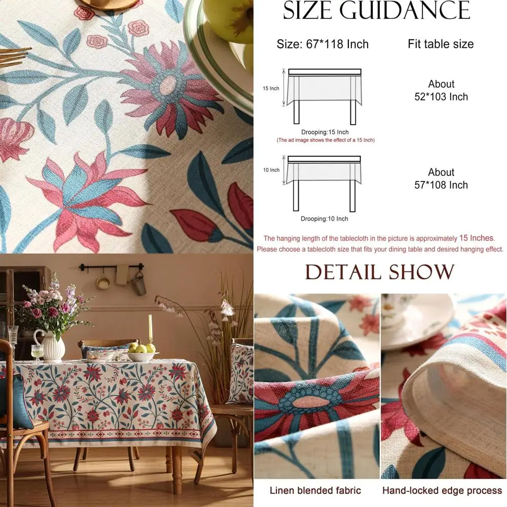 Vintage Floral Linen Rectangle Tablecloth, Wrinkle-Free William Morris Style, Extra Long for Kitchen, Dining, Holidays, 67x118 -
Vintage Floral Linen Rectangle Tablecloth, Wrinkle-Free William Morris Style, Extra Long for Kitchen, Dining, Holidays, 67x118 -