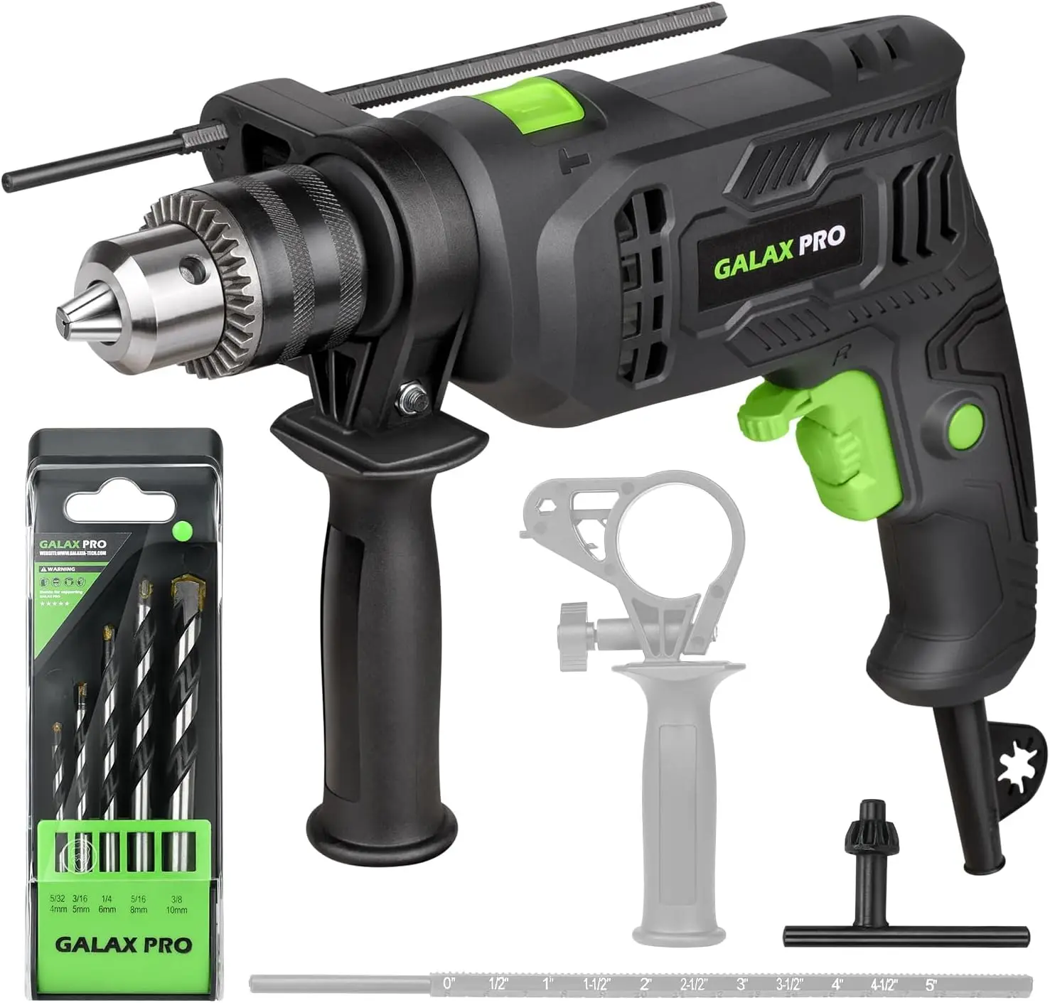 4.5Amp Corded Hammer Drill with 0-3000RPM, 5pcs Bit, 2 Functions in 1, 12 Variable Speed, 1/2 Inch Keyed Metal Chuck
4.5Amp Corded Hammer Drill with 0-3000RPM, 5pcs Bit, 2 Functions in 1, 12 Variable Speed, 1/2 Inch Keyed Metal Chuck