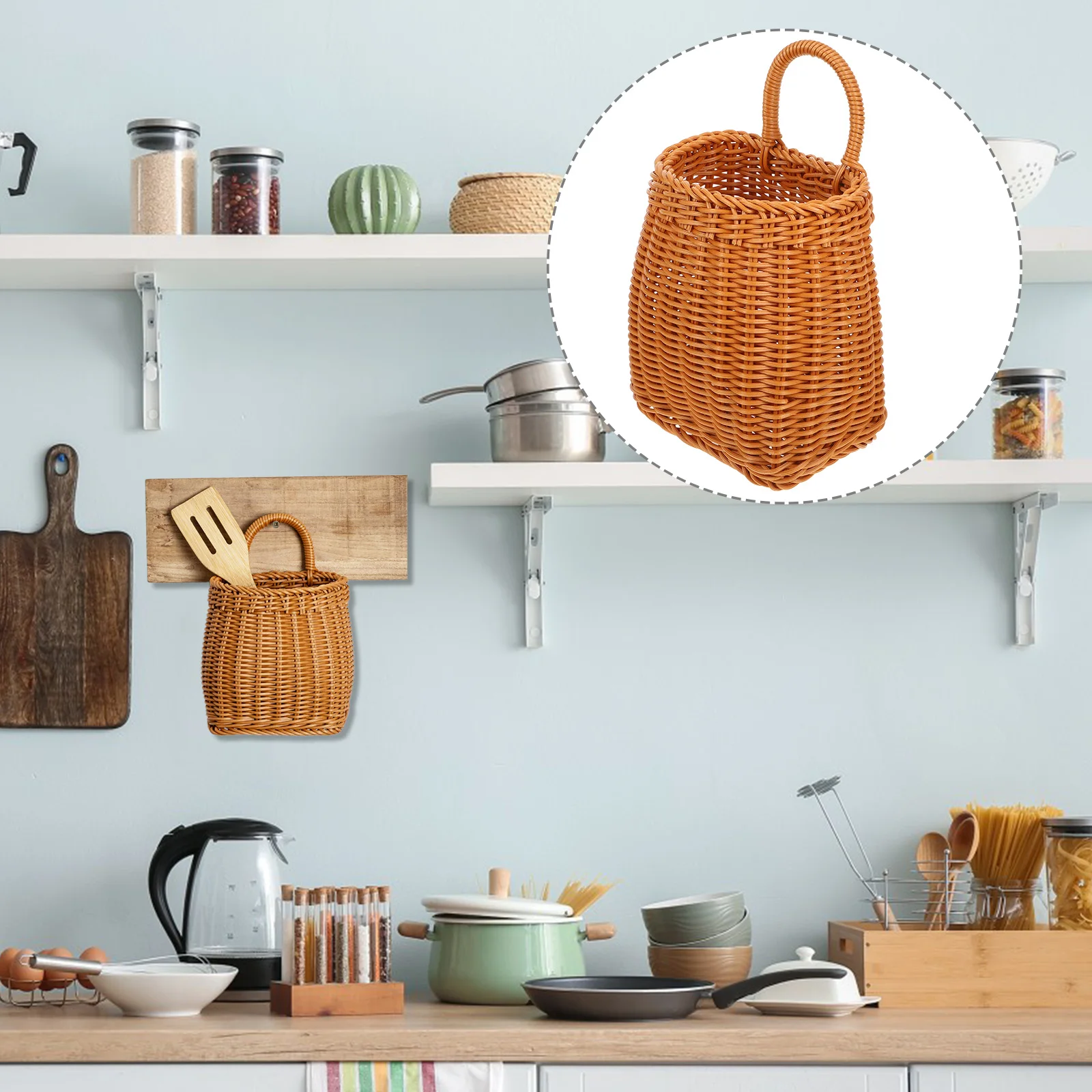 Imitation Rattan Woven Basket 15 5X11 5cm Top 16X11 5cm Bottom 17cm High Kitchen Storage Wall Hanging Bohemian Cutlery Rack
Imitation Rattan Woven Basket 15 5X11 5cm Top 16X11 5cm Bottom 17cm High Kitchen Storage Wall Hanging Bohemian Cutlery Rack