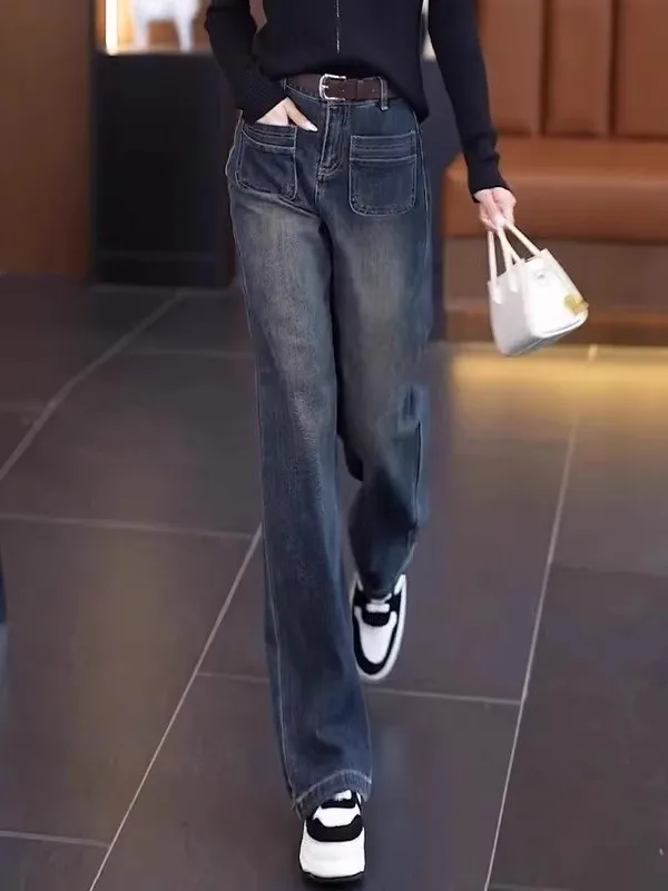 Женские джинсы с высокой талией, прямые, в стиле ретро, узкие, повседневные, модные, широкие брюки
Женские джинсы с высокой талией, прямые, в стиле ретро, узкие, повседневные, модные, широкие брюки