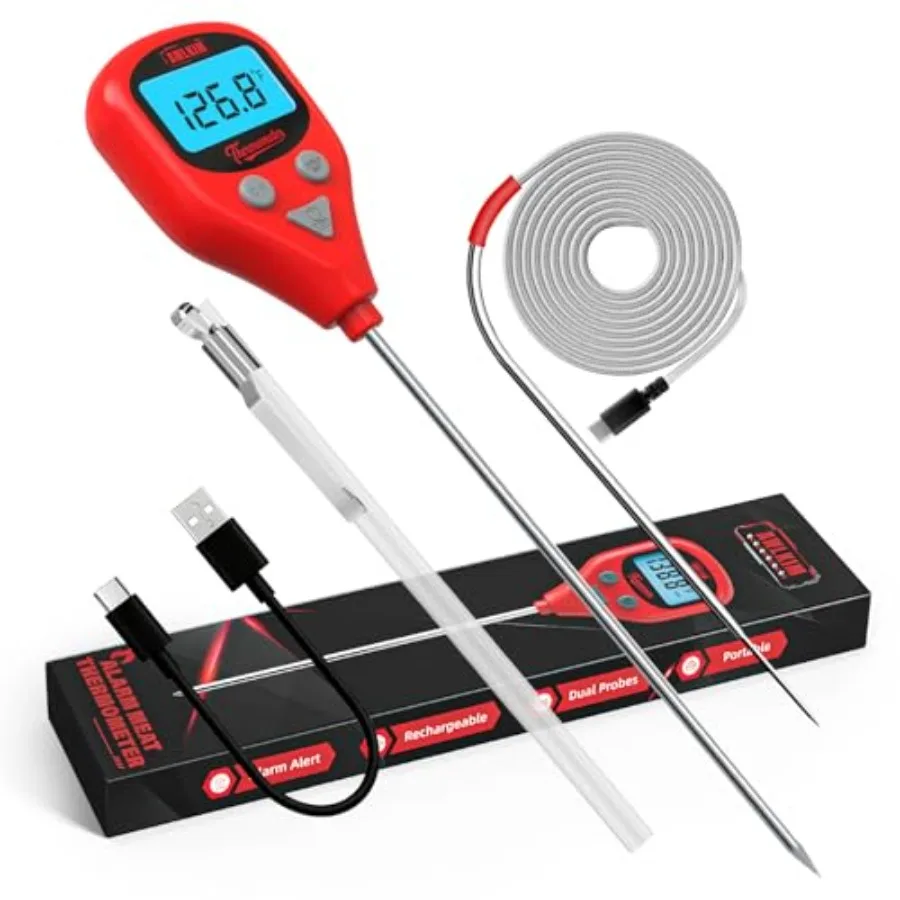 Digital Meat Thermometer with 40-Inch Leave-in External Probe, Rechargeable Instant Read Food Thermometer for Grill BBQ Smoker
Digital Meat Thermometer with 40-Inch Leave-in External Probe, Rechargeable Instant Read Food Thermometer for Grill BBQ Smoker