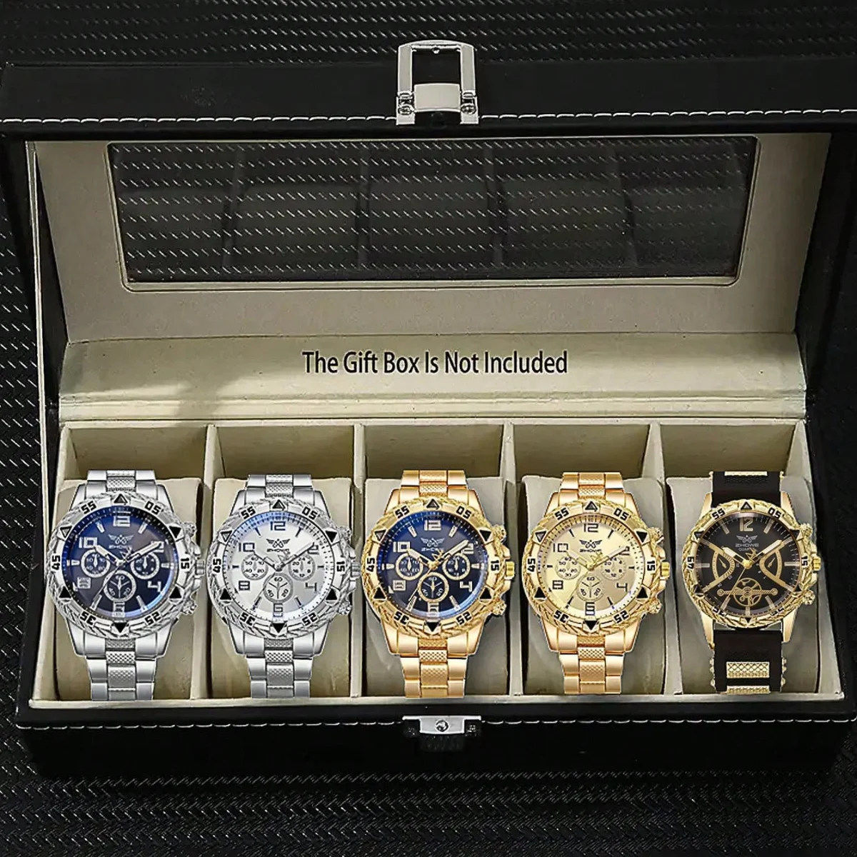 5pcs men's stainless steel strap fashionable business style quartz watch set, suitable for daily decoration and holiday gifts
5pcs men's stainless steel strap fashionable business style quartz watch set, suitable for daily decoration and holiday gifts