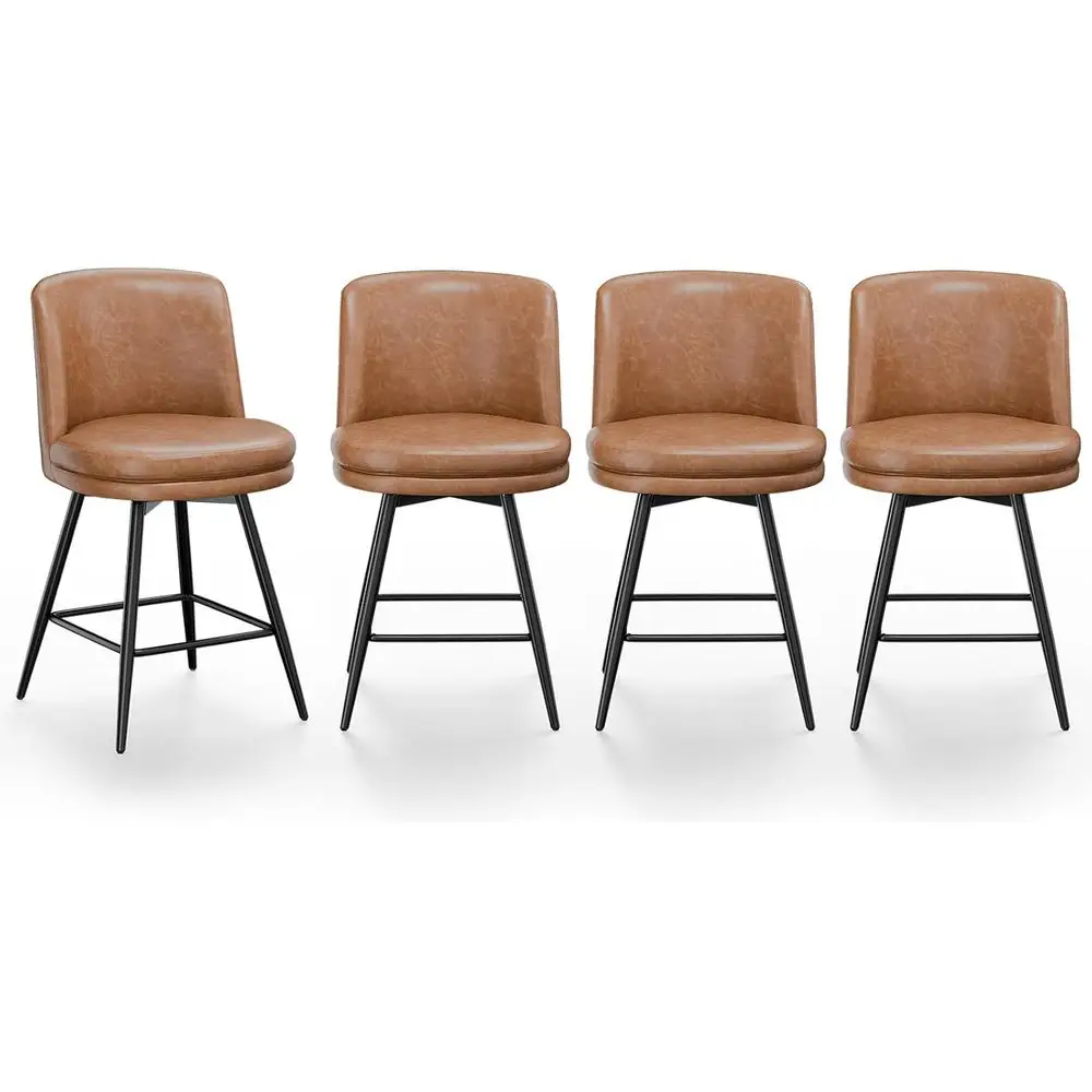 Set of 4 Brown PU Leather Swivel Bar Stools with Cushion, Metal Legs, Counter Height Kitchen Chairs
Set of 4 Brown PU Leather Swivel Bar Stools with Cushion, Metal Legs, Counter Height Kitchen Chairs