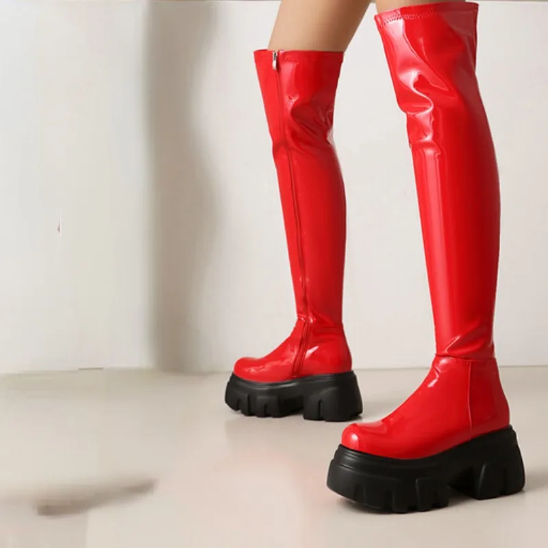 Red Patent Leather Over Knee High Elastic Boots Waterproof Platform Boots Round Toe Side Zipper Black Matte Women's Boots 35-43
Red Patent Leather Over Knee High Elastic Boots Waterproof Platform Boots Round Toe Side Zipper Black Matte Women's Boots 35-43