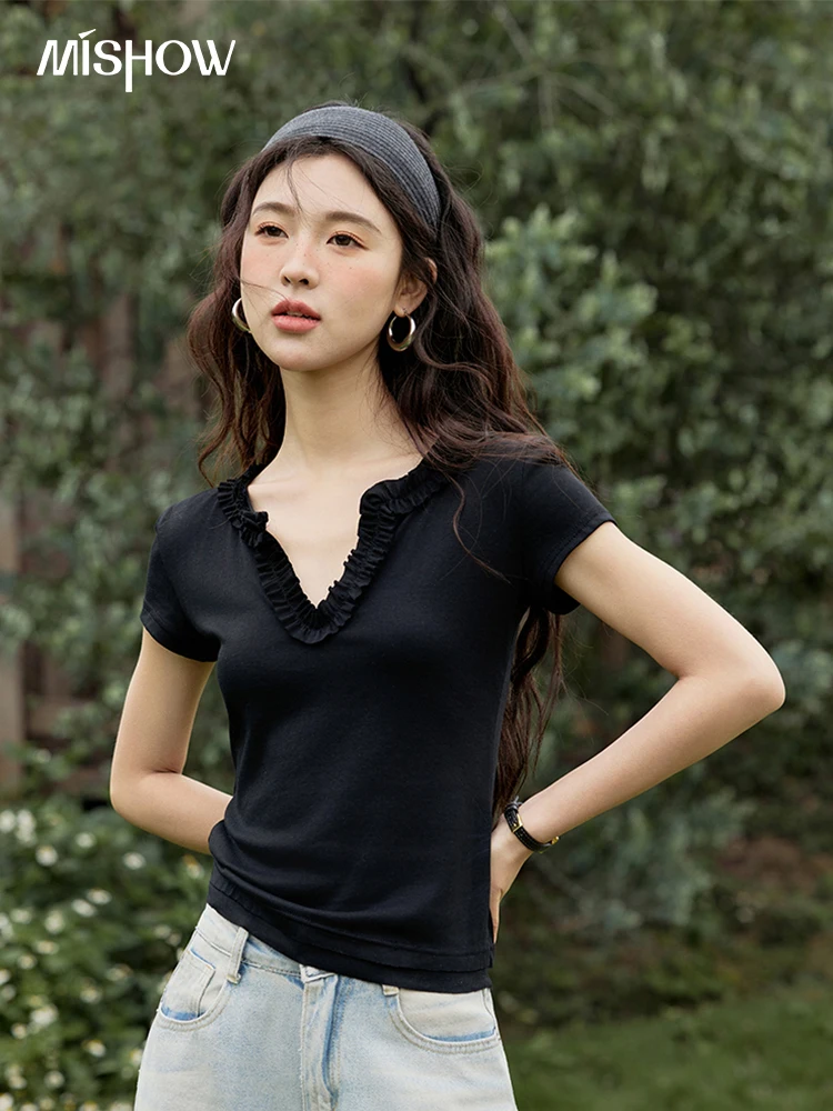 MISHOW Casual Summer T-shirts Women New 2025 Short Sleeve V-neck Solid Straight Shoulder Slimming Shirt Female Thin MXE35T0562
MISHOW Casual Summer T-shirts Women New 2025 Short Sleeve V-neck Solid Straight Shoulder Slimming Shirt Female Thin MXE35T0562