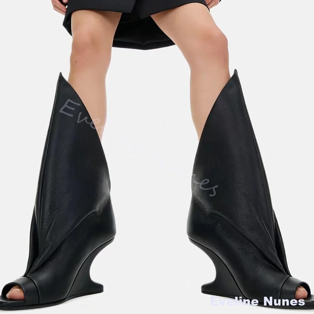 Irregular High Heeled Peep Toe Mid Calf Boots Women Fashion Alien Heel Unique Ruched Cool Boots European American Niche Design
Irregular High Heeled Peep Toe Mid Calf Boots Women Fashion Alien Heel Unique Ruched Cool Boots European American Niche Design