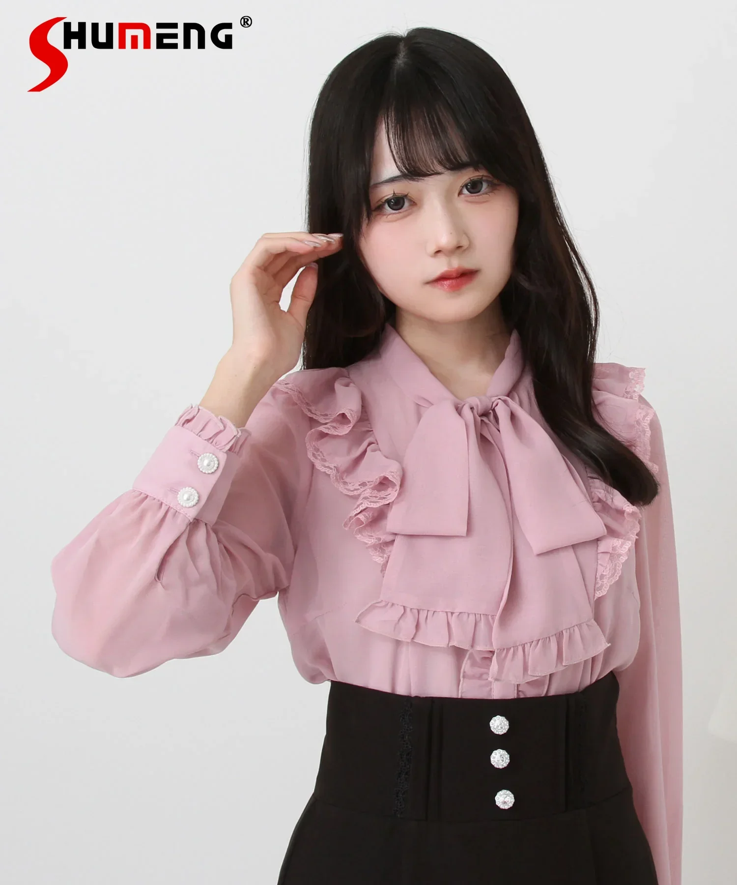 Japanese Style Elegant Versatile Solid Color Blouse Lace-up Bow Long Sleeve Single-breasted Loose Sweet Lolita Shirts Tops Women
Japanese Style Elegant Versatile Solid Color Blouse Lace-up Bow Long Sleeve Single-breasted Loose Sweet Lolita Shirts Tops Women