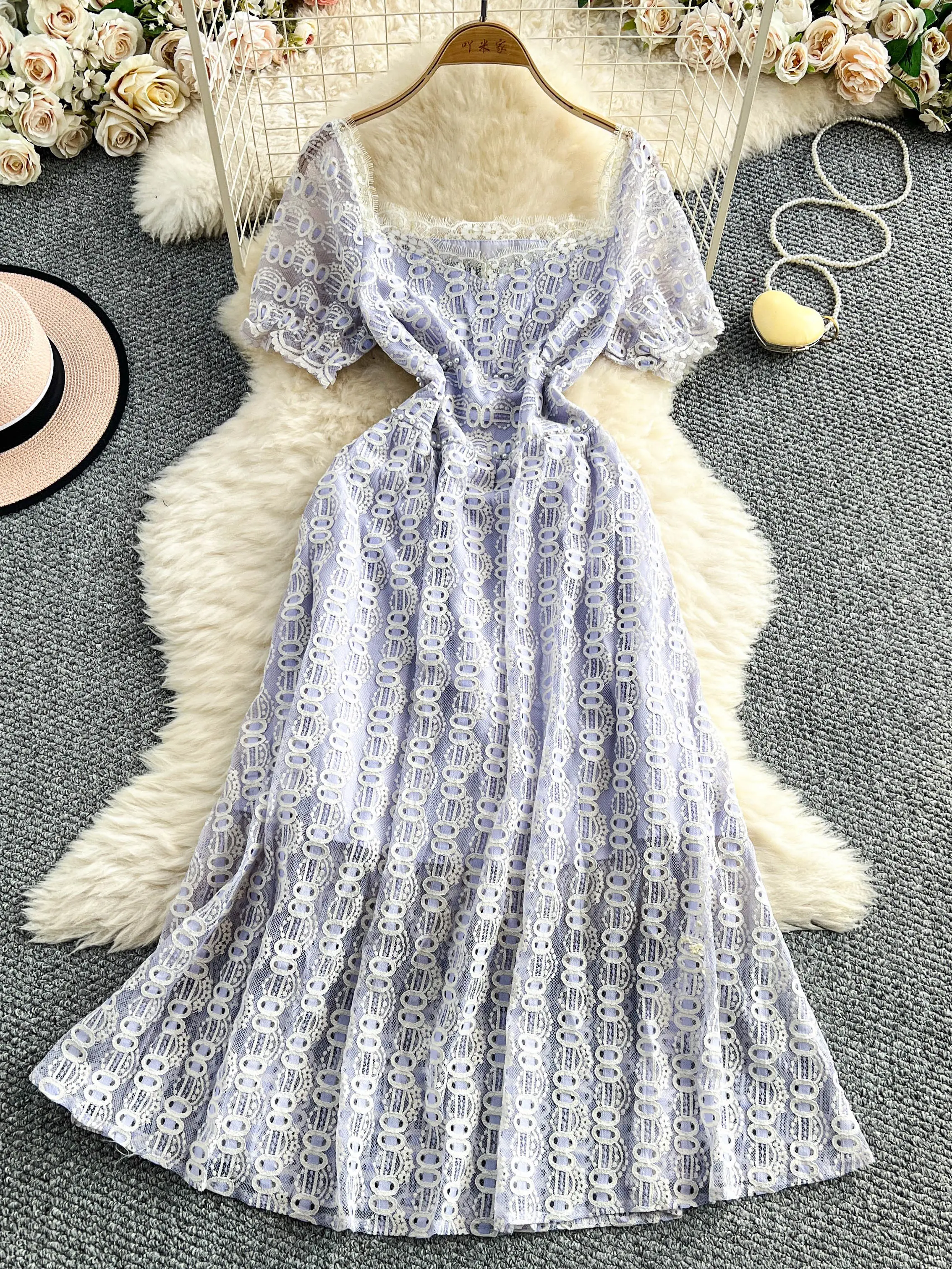 Elegant Lace Square Neck Women's Summer Puff Sleeves Slim Thin A-line Slim Long Dress Holiday Party
Elegant Lace Square Neck Women's Summer Puff Sleeves Slim Thin A-line Slim Long Dress Holiday Party