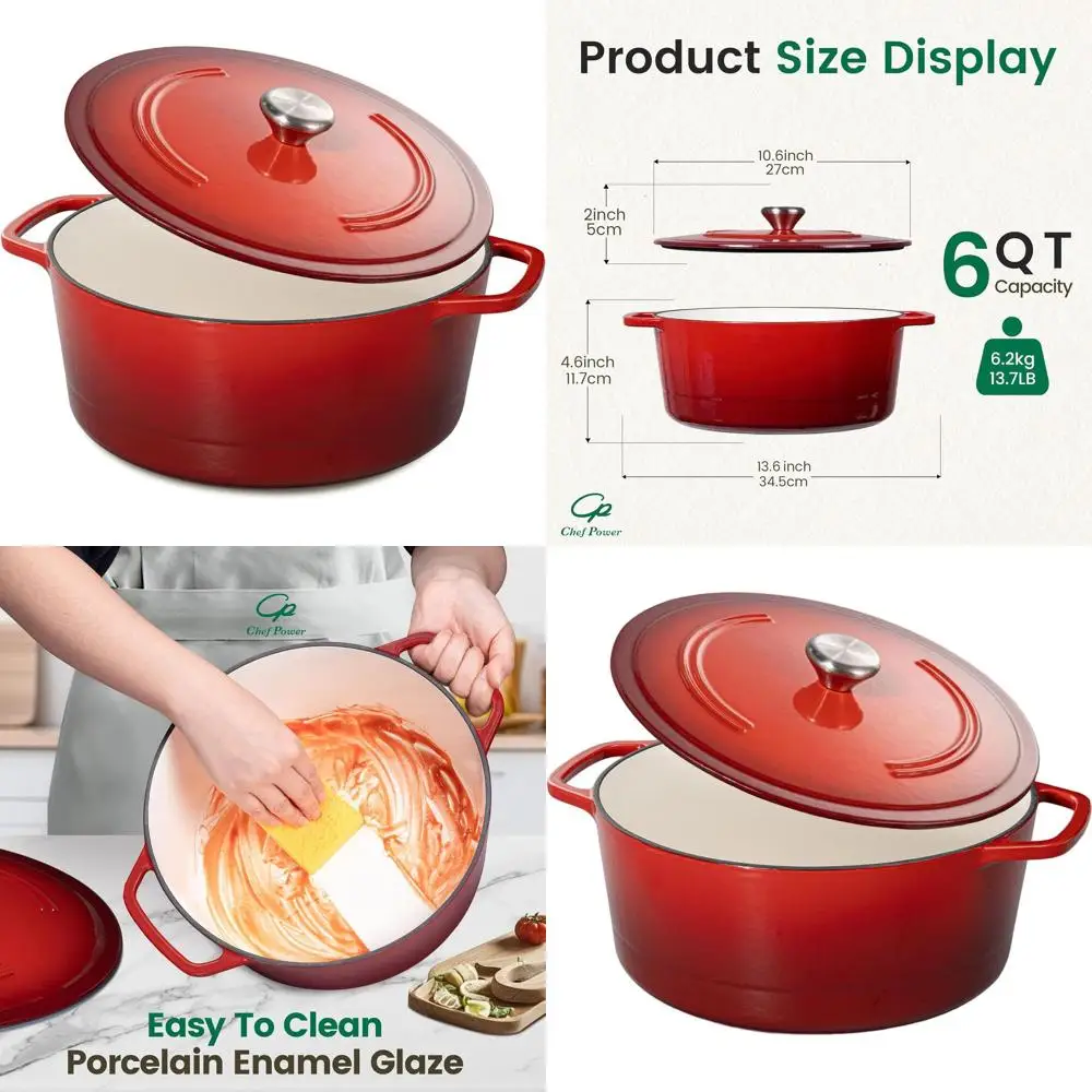 6QT Enamel Cast Iron Dutch Oven Pot with Lid - Ideal for Baking, Braising, Stews, and Roasting in Ovens, Gradient Red Finish
6QT Enamel Cast Iron Dutch Oven Pot with Lid - Ideal for Baking, Braising, Stews, and Roasting in Ovens, Gradient Red Finish