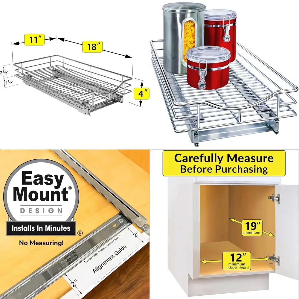11 x 18 Pull-Out Cabinet Organizer, Chrome, for Kitchen Cabinets and Under-Sink Storage
11 x 18 Pull-Out Cabinet Organizer, Chrome, for Kitchen Cabinets and Under-Sink Storage
