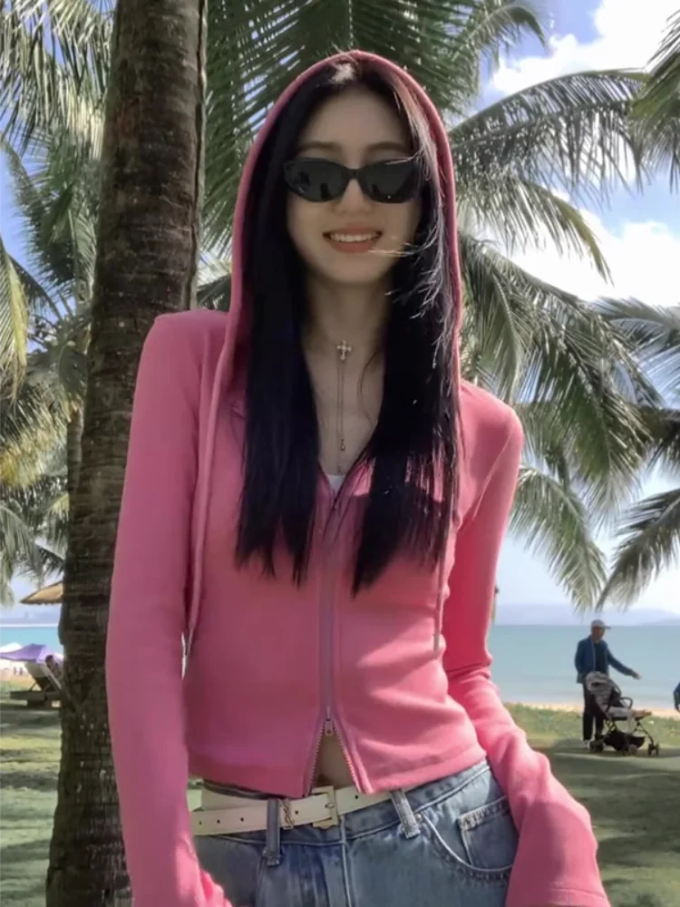 Pink Drawstring Hooded Open Cardigan Sweatshirt Women's Spring New Double Zipper Design Slim Fit Outerwear Top Korean Style
Pink Drawstring Hooded Open Cardigan Sweatshirt Women's Spring New Double Zipper Design Slim Fit Outerwear Top Korean Style