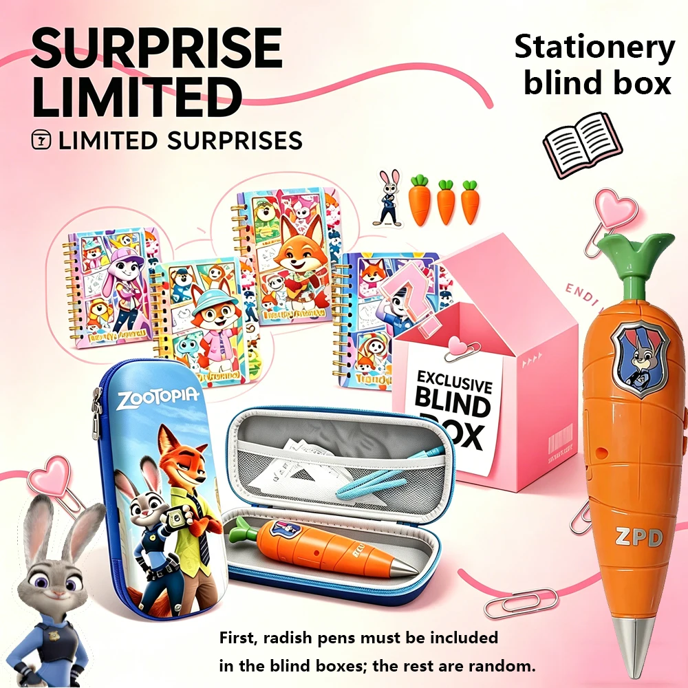 Disney Zootopia Stationery Set Blind Box Carrot Voice Recorder Pen Pencil Case Notebook Eraser School Supplies for Students Gift
Disney Zootopia Stationery Set Blind Box Carrot Voice Recorder Pen Pencil Case Notebook Eraser School Supplies for Students Gift