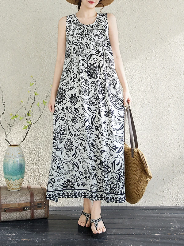 New Summer Sleeveless Print Cotton Silk Dress Women's Artificial Cotton Nightgown plus Size Loose Can Be Worn outside
New Summer Sleeveless Print Cotton Silk Dress Women's Artificial Cotton Nightgown plus Size Loose Can Be Worn outside