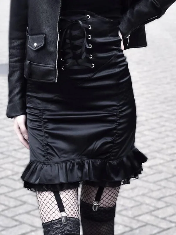 High Waist Pleated Lace Hem Wrap Hip Skirt Street A-Line Skirt with Bow Detail Length Color Skirt
High Waist Pleated Lace Hem Wrap Hip Skirt Street A-Line Skirt with Bow Detail Length Color Skirt