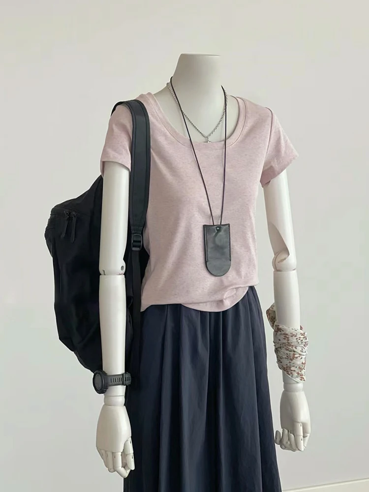 Summer New Style Dopaamine Waist-Cinching U-Neck Short Sleeve Pink Women's T-shirt Exposing Clavicle Sensual Shoulder T-Shirt
Summer New Style Dopaamine Waist-Cinching U-Neck Short Sleeve Pink Women's T-shirt Exposing Clavicle Sensual Shoulder T-Shirt