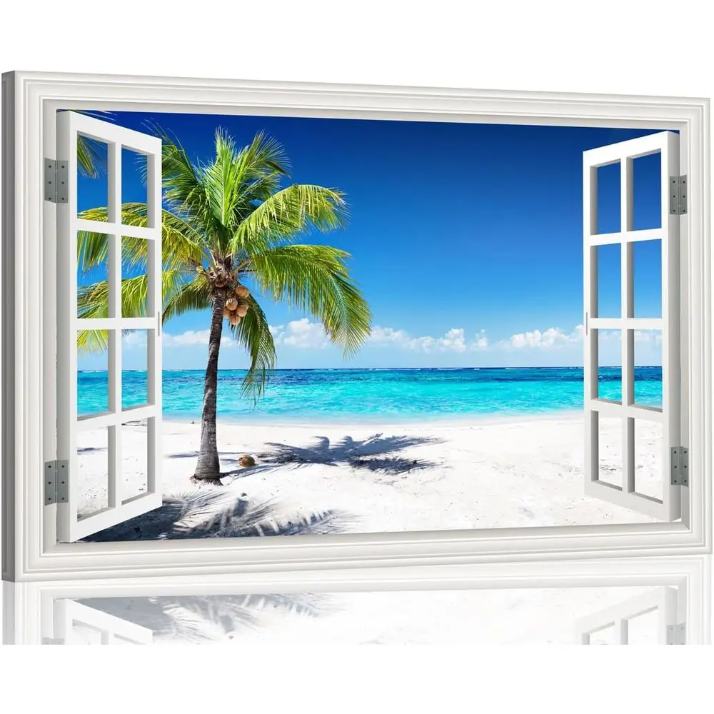 Beach Picture for Living Room White Window Style Palm Tree Art Print on Canvas, Large Blue Sea View Painting for Home Office Dec
Beach Picture for Living Room White Window Style Palm Tree Art Print on Canvas, Large Blue Sea View Painting for Home Office Dec