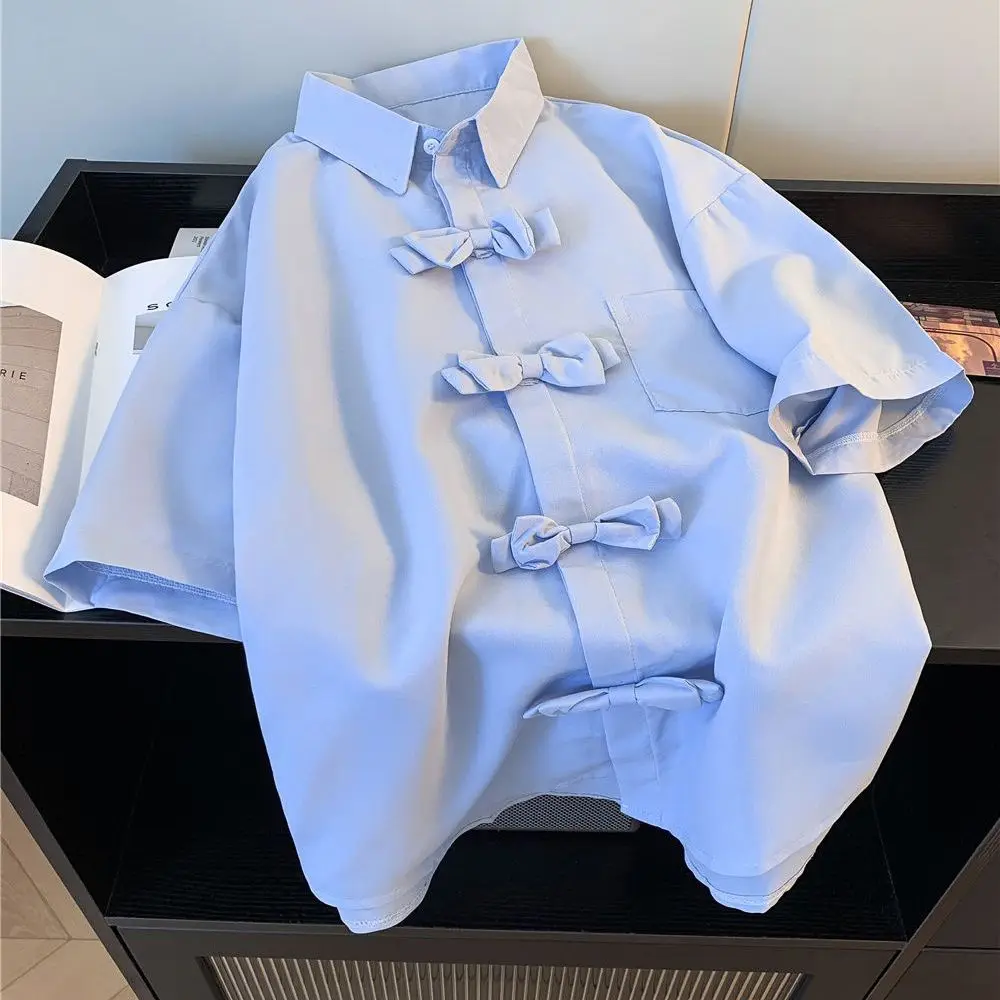 Simplicity Solid Color Turn-down Collar Short Sleeve Blouse Summer Women Clothes All-match Bow Cardigan Women Shirts Top Tee
Simplicity Solid Color Turn-down Collar Short Sleeve Blouse Summer Women Clothes All-match Bow Cardigan Women Shirts Top Tee