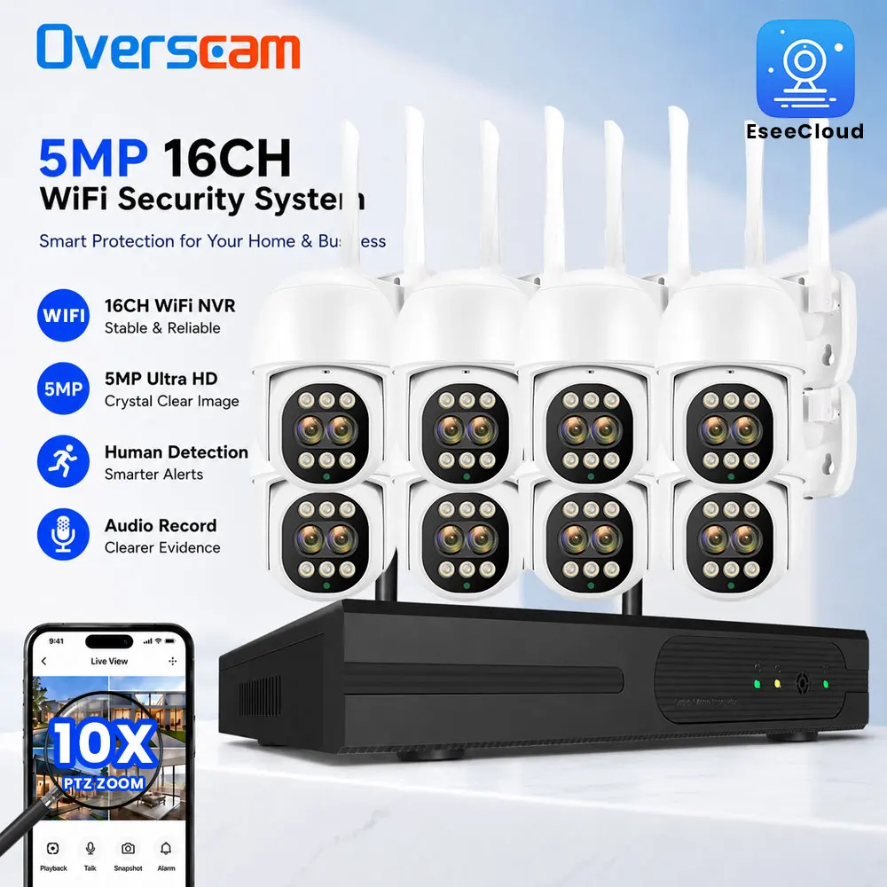 5MP 16CH WiFi CCTV System With PTZ IP Camera 10X Zoom Human Detection Audio Recording NVR Surveillance Kit For Home And Business
5MP 16CH WiFi CCTV System With PTZ IP Camera 10X Zoom Human Detection Audio Recording NVR Surveillance Kit For Home And Business