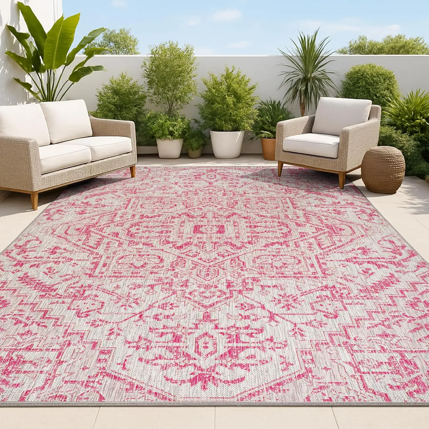 Boho Medallion Indoor Outdoor Area Rug 8X10 Light Gray/Fuchsia, Estrella Textured Weave for Backyard, Patio, Porch, Easy-Clea
Boho Medallion Indoor Outdoor Area Rug 8X10 Light Gray/Fuchsia, Estrella Textured Weave for Backyard, Patio, Porch, Easy-Clea