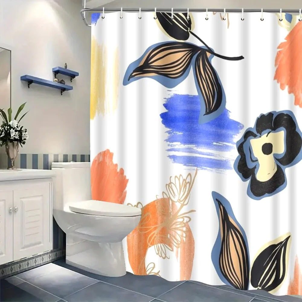 Abstract Floral Shower Curtain – Bold Colors (Black, Blue, Peach, Yellow), 71"x71", Polyester, 12 Hooks, Modern Bathroom Decor
Abstract Floral Shower Curtain – Bold Colors (Black, Blue, Peach, Yellow), 71"x71", Polyester, 12 Hooks, Modern Bathroom Decor