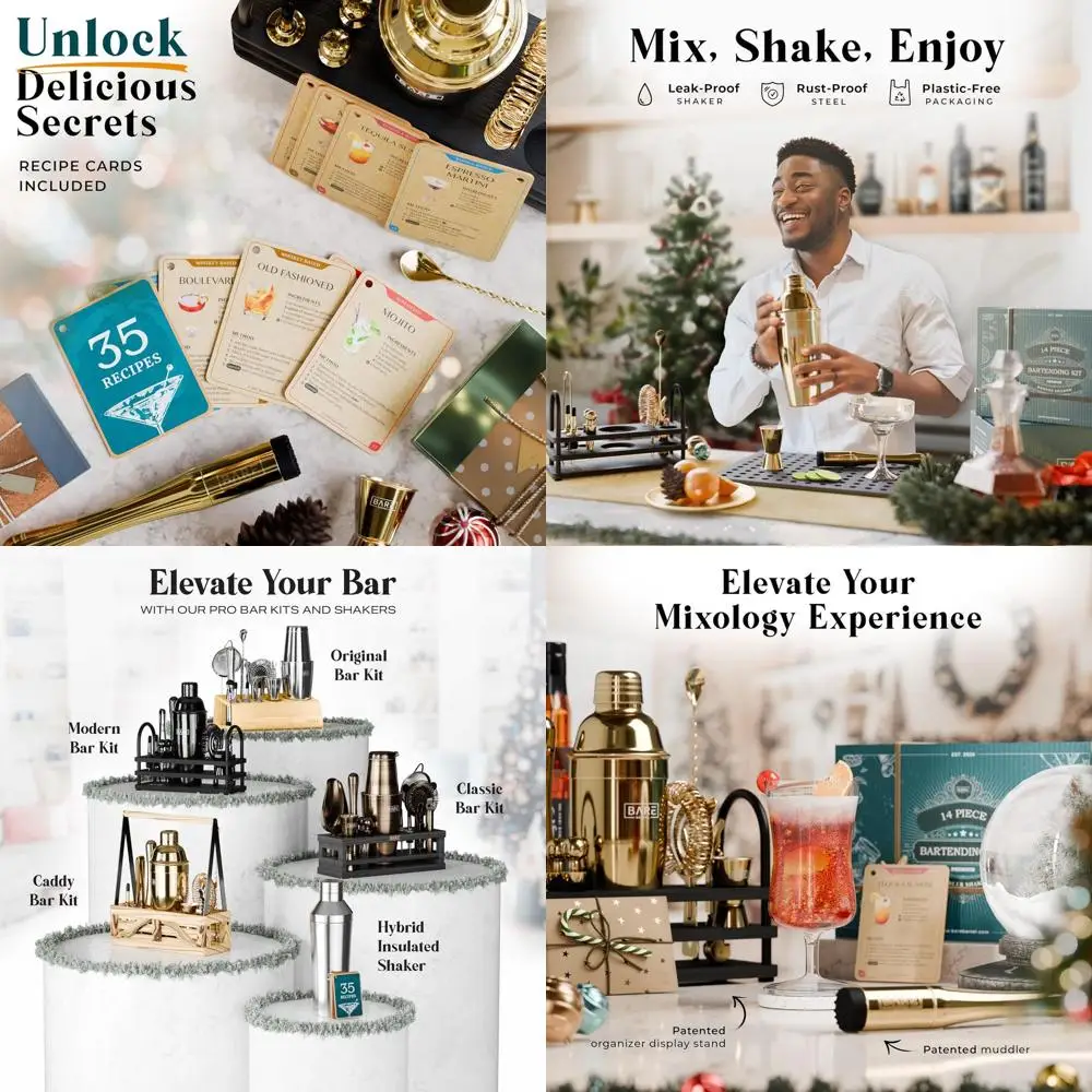 Набор для приготовления коктейлей из 14 предметов с шейкером, инструментами для мартини и 35 рецептами
Набор для приготовления коктейлей из 14 предметов с шейкером, инструментами для мартини и 35 рецептами