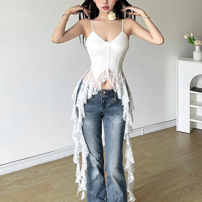 2025 New Vintage Korean Lace Patchwork Ruffled Waistcoat Female Irregular Slim Top Summer Korean Fashion Clothing Gothic Clothes
2025 New Vintage Korean Lace Patchwork Ruffled Waistcoat Female Irregular Slim Top Summer Korean Fashion Clothing Gothic Clothes