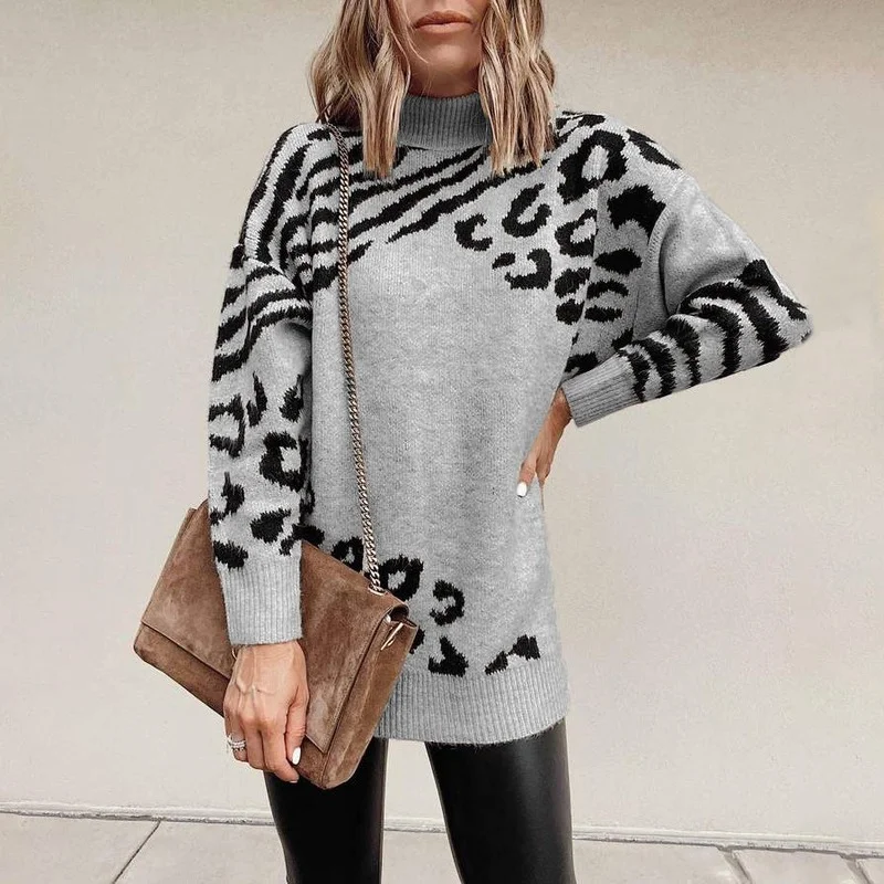 Autumn Winter Turtleneck Leopard Knitted Sweaters Women Thick Warm Loose Casual Pullovers Chic Fashion Long Style Furry Jumpers
Autumn Winter Turtleneck Leopard Knitted Sweaters Women Thick Warm Loose Casual Pullovers Chic Fashion Long Style Furry Jumpers
