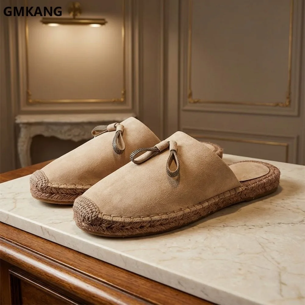 Suede Leather Slippers Women Round Toe Bead Chain Flat Mules Casual Comfort Outdoor Half Shoes GMKANG
Suede Leather Slippers Women Round Toe Bead Chain Flat Mules Casual Comfort Outdoor Half Shoes GMKANG