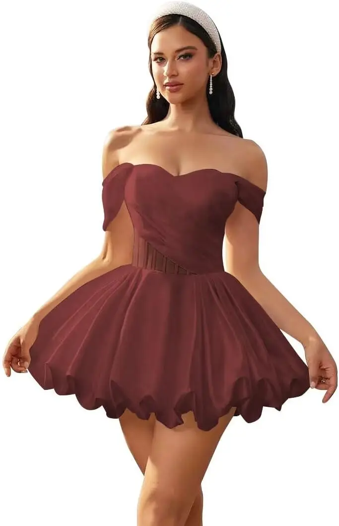 Off Shoulder Homecoming Dresses for Teens Satin Bubble Mini Dress Ruched Pleated Cocktail Party Dress Graduation Prom Dresses
Off Shoulder Homecoming Dresses for Teens Satin Bubble Mini Dress Ruched Pleated Cocktail Party Dress Graduation Prom Dresses