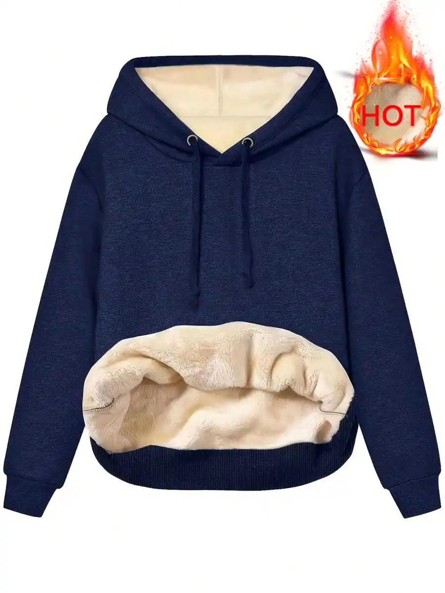 Women's Warm Fleece-Lined Hoodie, Solid Color Long Sleeve Pullover for Winter
Women's Warm Fleece-Lined Hoodie, Solid Color Long Sleeve Pullover for Winter