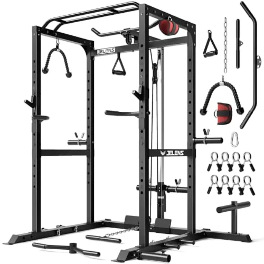 Home gym power cage with steel construction, black finish, 2000LBS capacity and adjustable cable crossover system for versatile
Home gym power cage with steel construction, black finish, 2000LBS capacity and adjustable cable crossover system for versatile