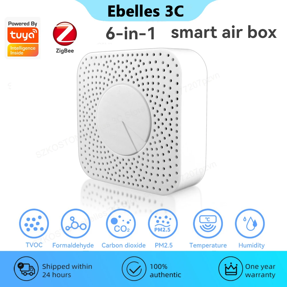 Датчик качества воздуха Zigbee Tuya, умный датчик CO2 PM2.5, формальдегид, VOC, датчик температуры и влажности воздуха 6 в 1, детектор сигнализации
Датчик качества воздуха Zigbee Tuya, умный датчик CO2 PM2.5, формальдегид, VOC, датчик температуры и влажности воздуха 6 в 1, детектор сигнализации